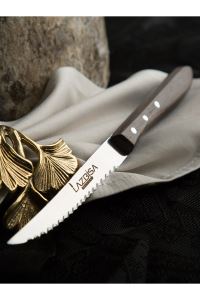Lazbisa Çelik Mutfak Bıçak Seti Steak Et Çatalı Et Bıçağı Restoran  Şık Venge Ağaç Sap Kısmı 6 lı